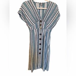 Angie Striped Button-Down Dress-Cap Sleeves-Size Large-Retro Vibes